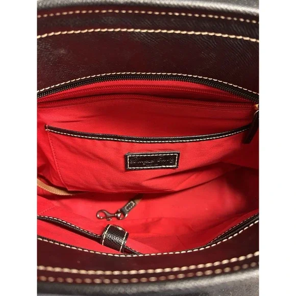 Dooney & Bourke Pebble Grain Leather Tote Black Shoulder Bag Red Lining 16"x 10" - Picture 9 of 13